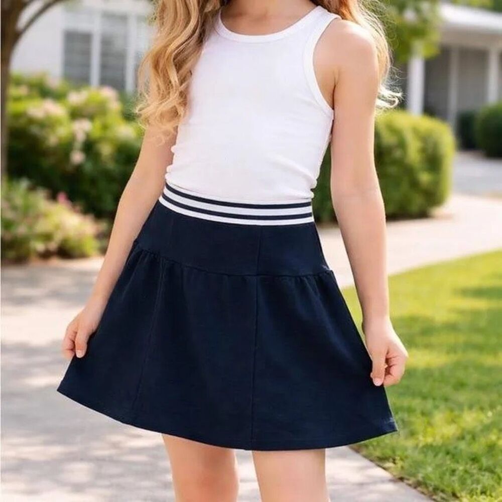 Kate Spade New York Skirt the Rules Girls Size XL Navy Knit Skirt Striped Waist